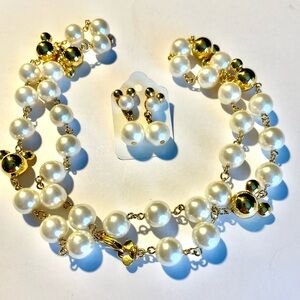 Vintage Napier for Disney Faux Pearl & Goldtone Necklace & Earrings